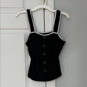 Who What Wear Black and White Buttoned Tank Top